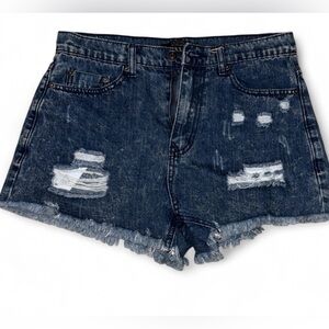 Forever 21 Distressed Denim Shorts Blue Mid Rise Size 27